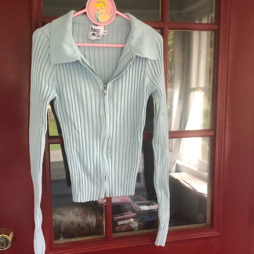 Princess Polly Sky Blue Ribbed Cardigan